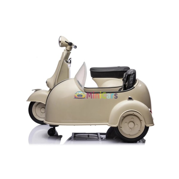 Elektrische Vespa Kinderscooter 12V 2x35W met Zijspan | Minicars.fr